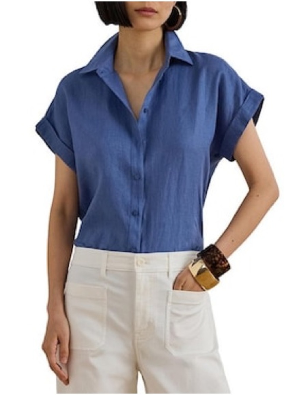 Lauren Ralph Lauren Blue Short-Sleeve Button-Down Shirt
